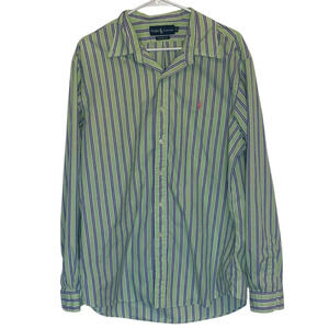Vintage Ralph Lauren Button-down Shirt in Green w/ Pink & Navy Stripes Men’s XL